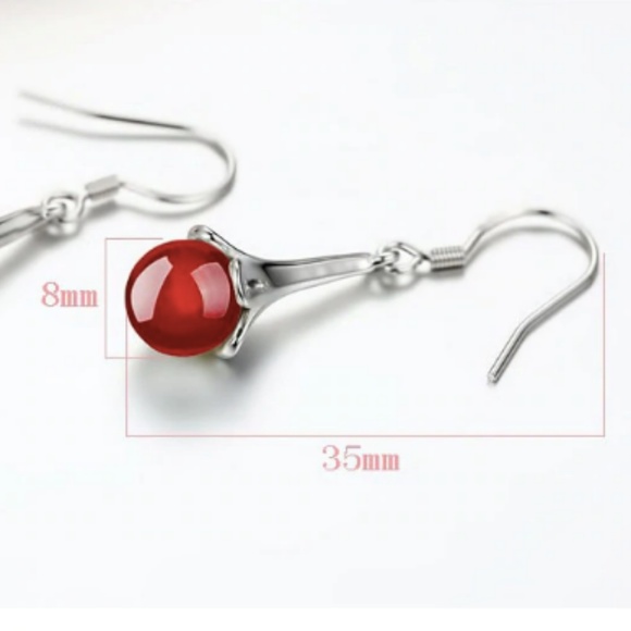 New 🎁 silver plated red stone dangle earrings - Picture 4 of 6